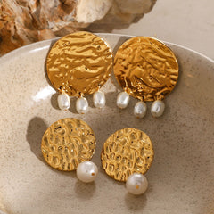 Wholesale 1 Pair Vacation Simple Style IG Style Round Plating 304 Stainless Steel 18K Gold Plated Drop Earrings - coojewelry