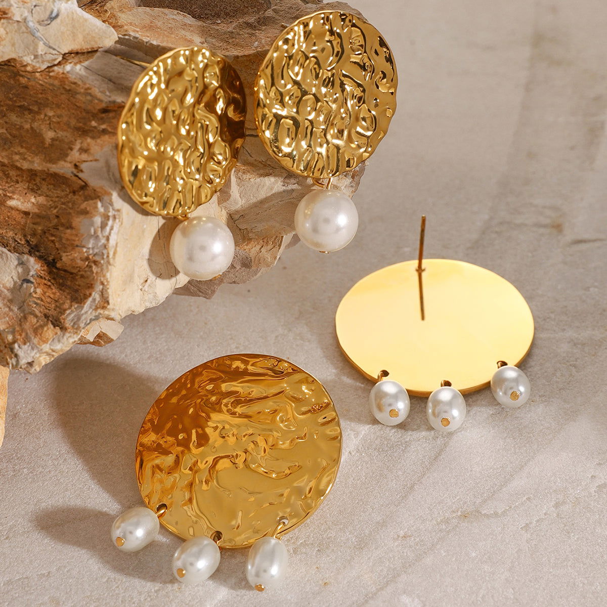 Wholesale 1 Pair Vacation Simple Style IG Style Round Plating 304 Stainless Steel 18K Gold Plated Drop Earrings - coojewelry