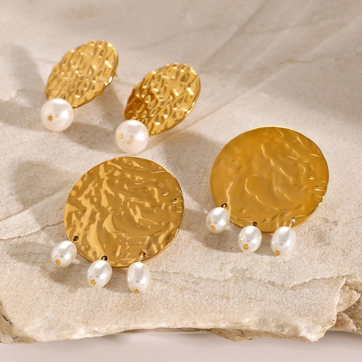 Wholesale 1 Pair Vacation Simple Style IG Style Round Plating 304 Stainless Steel 18K Gold Plated Drop Earrings - coojewelry