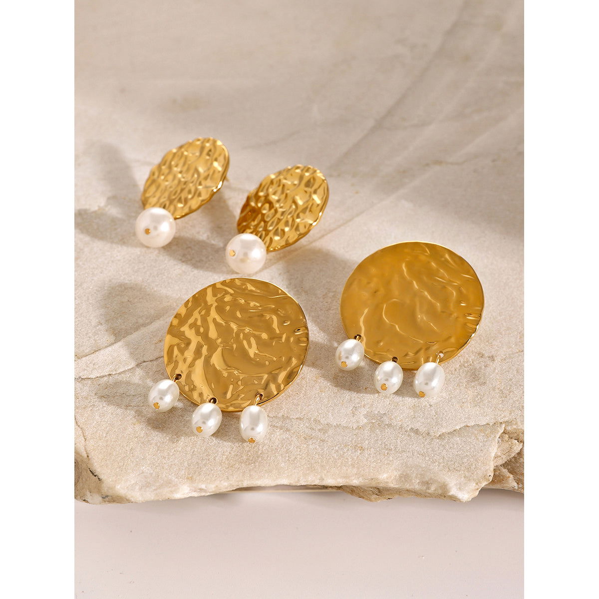Wholesale 1 Pair Vacation Simple Style IG Style Round Plating 304 Stainless Steel 18K Gold Plated Drop Earrings - coojewelry