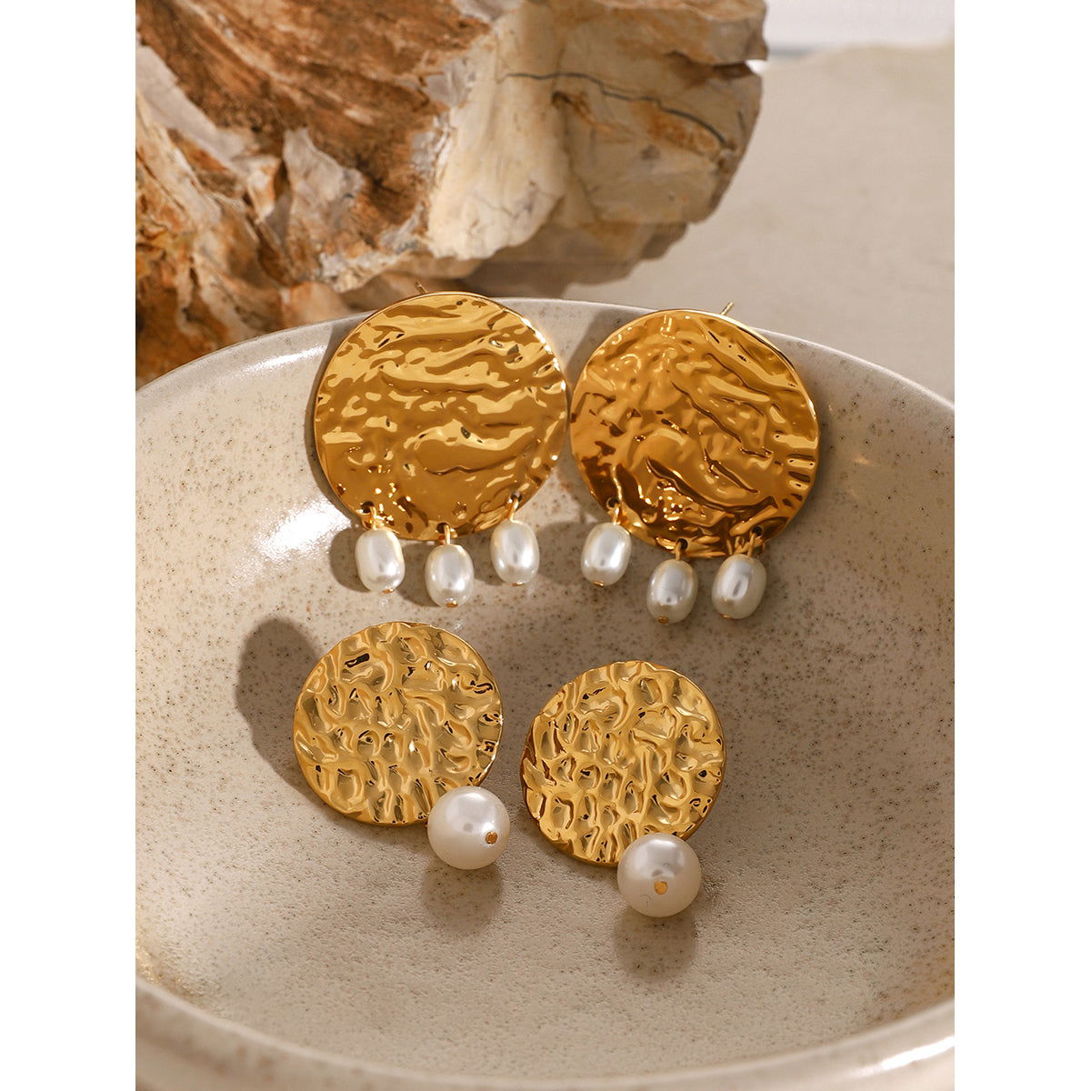 Wholesale 1 Pair Vacation Simple Style IG Style Round Plating 304 Stainless Steel 18K Gold Plated Drop Earrings - coojewelry