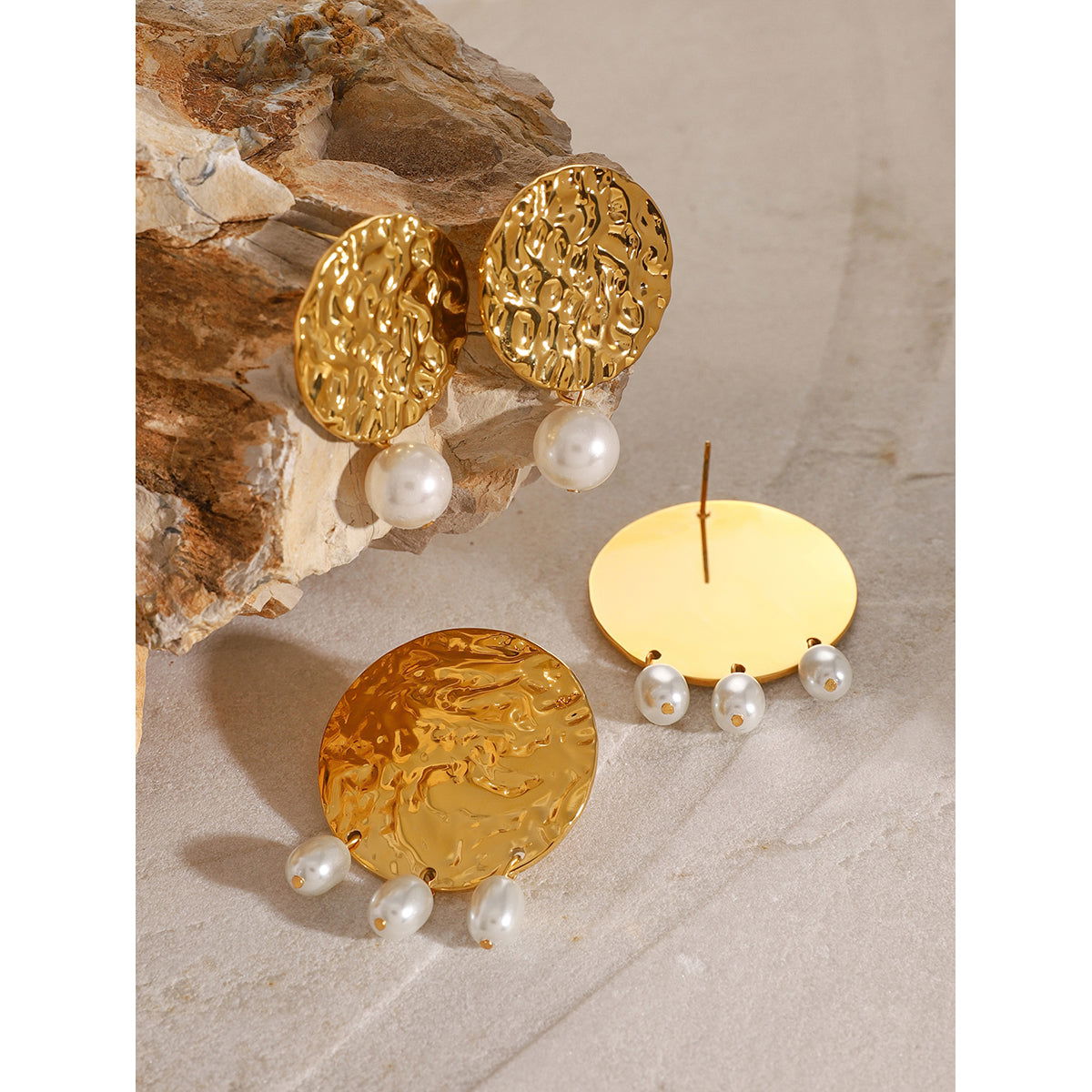 Wholesale 1 Pair Vacation Simple Style IG Style Round Plating 304 Stainless Steel 18K Gold Plated Drop Earrings - coojewelry