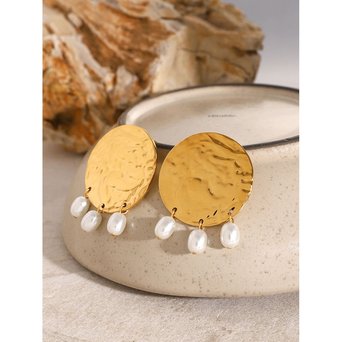 Wholesale 1 Pair Vacation Simple Style IG Style Round Plating 304 Stainless Steel 18K Gold Plated Drop Earrings - coojewelry