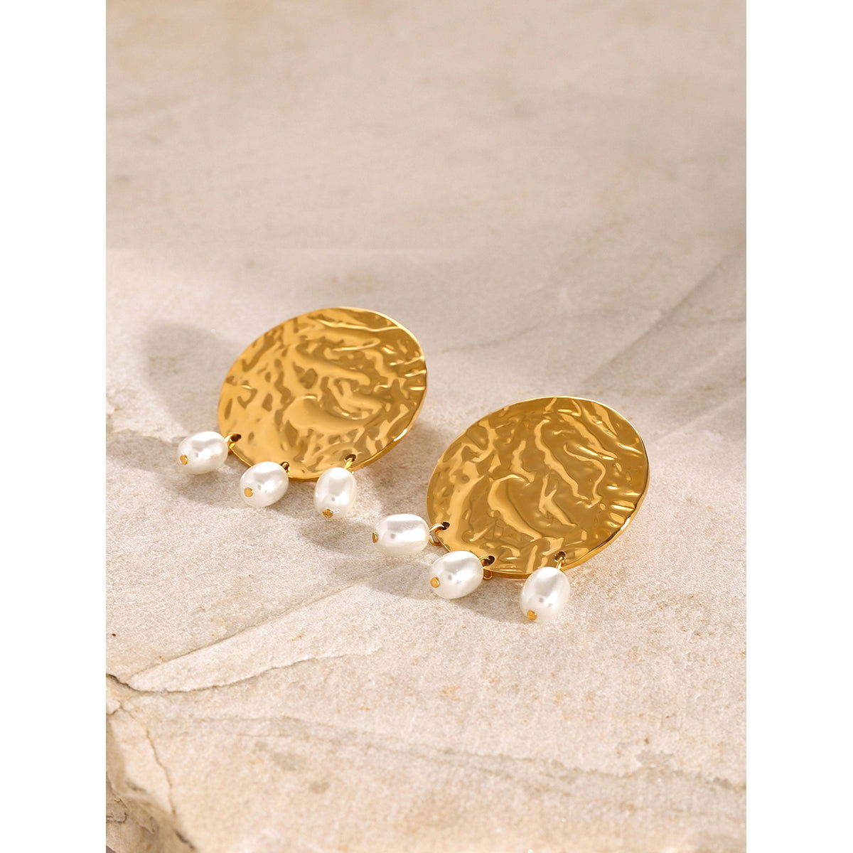 Wholesale 1 Pair Vacation Simple Style IG Style Round Plating 304 Stainless Steel 18K Gold Plated Drop Earrings - coojewelry