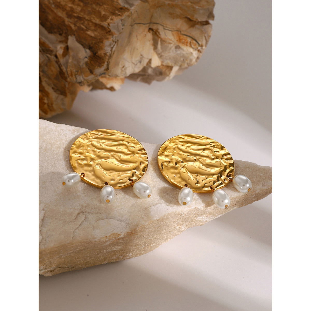 Wholesale 1 Pair Vacation Simple Style IG Style Round Plating 304 Stainless Steel 18K Gold Plated Drop Earrings - coojewelry