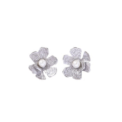 Wholesale 1 Pair Vacation Sweet Flower Inlay 304 Stainless Steel Pearl 18K Gold Plated Ear Studs - coojewelry