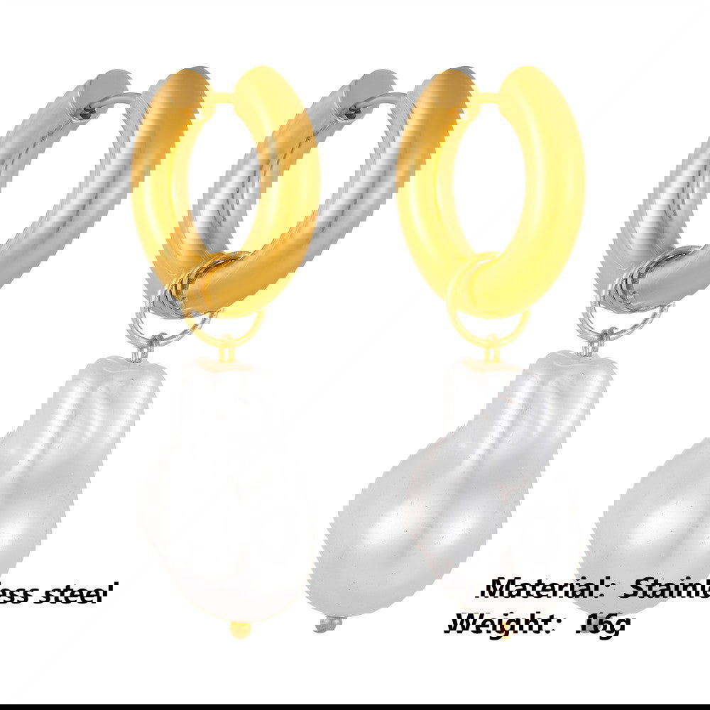 Wholesale 1 Pair Vintage Style Simple Geometric Plating Inlay Titanium Steel Artificial Pearls 18K Gold Plated Drop Earrings - coojewelry