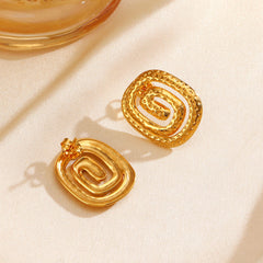 Wholesale 1 Pair Vintage Style Spiral Plating 304 Stainless Steel 18K Gold Plated Ear Studs - coojewelry