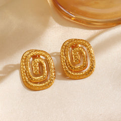 Wholesale 1 Pair Vintage Style Spiral Plating 304 Stainless Steel 18K Gold Plated Ear Studs - coojewelry