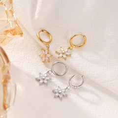 Wholesale 1 Pair Vintage Style Sweet Simple Style Sunflower Inlay 304 Stainless Steel Zircon White Gold Plated Gold Plated Drop Earrings - coojewelry