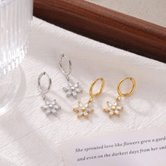 Wholesale 1 Pair Vintage Style Sweet Simple Style Sunflower Inlay 304 Stainless Steel Zircon White Gold Plated Gold Plated Drop Earrings - coojewelry