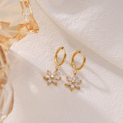 Wholesale 1 Pair Vintage Style Sweet Simple Style Sunflower Inlay 304 Stainless Steel Zircon White Gold Plated Gold Plated Drop Earrings - coojewelry
