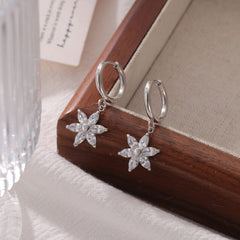Wholesale 1 Pair Vintage Style Sweet Simple Style Sunflower Inlay 304 Stainless Steel Zircon White Gold Plated Gold Plated Drop Earrings - coojewelry