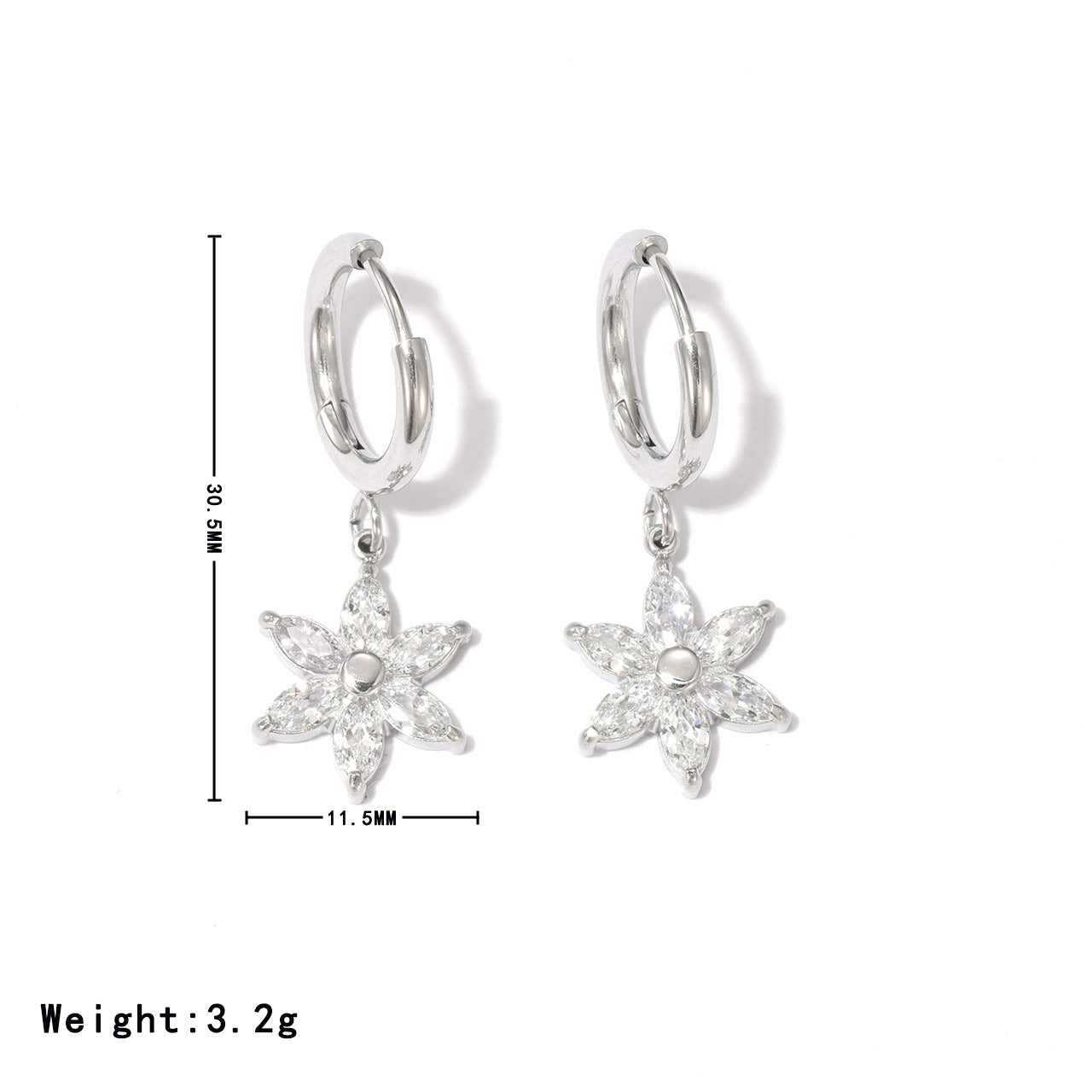 Wholesale 1 Pair Vintage Style Sweet Simple Style Sunflower Inlay 304 Stainless Steel Zircon White Gold Plated Gold Plated Drop Earrings - coojewelry