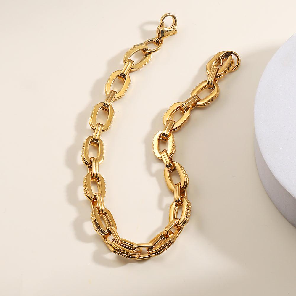 Wholesale 201 Stainless Steel 18K Gold Plated Simple Style Solid Color Plating Bracelets - coojewelry