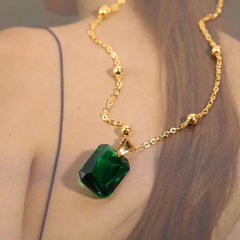 Wholesale 201 Stainless Steel Glass Gold Plated Simple Style Plating Square Necklace - coojewelry