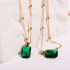 Wholesale 201 Stainless Steel Glass Gold Plated Simple Style Plating Square Necklace - coojewelry