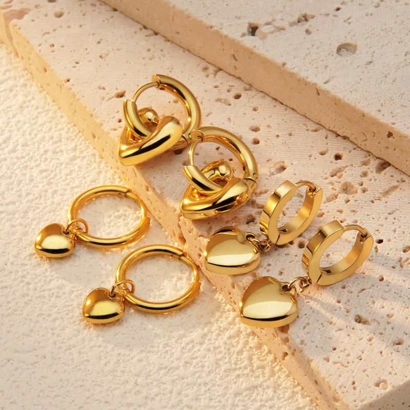 Wholesale 2 Piece Set Sweet Simple Style Commute Heart Shape Plating 304 Stainless Steel 18K Gold Plated Earrings - coojewelry