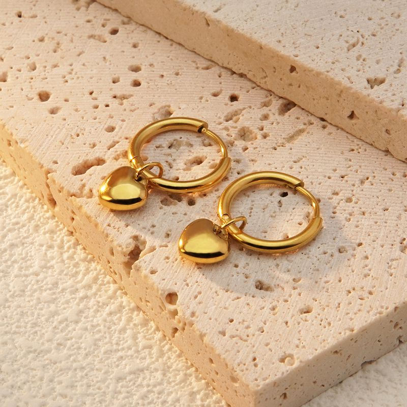 Wholesale 2 Piece Set Sweet Simple Style Commute Heart Shape Plating 304 Stainless Steel 18K Gold Plated Earrings - coojewelry