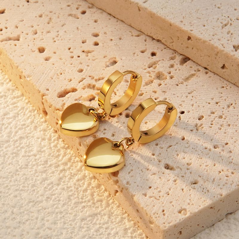 Wholesale 2 Piece Set Sweet Simple Style Commute Heart Shape Plating 304 Stainless Steel 18K Gold Plated Earrings - coojewelry