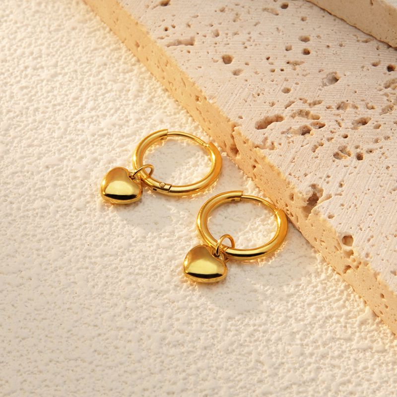 Wholesale 2 Piece Set Sweet Simple Style Commute Heart Shape Plating 304 Stainless Steel 18K Gold Plated Earrings - coojewelry