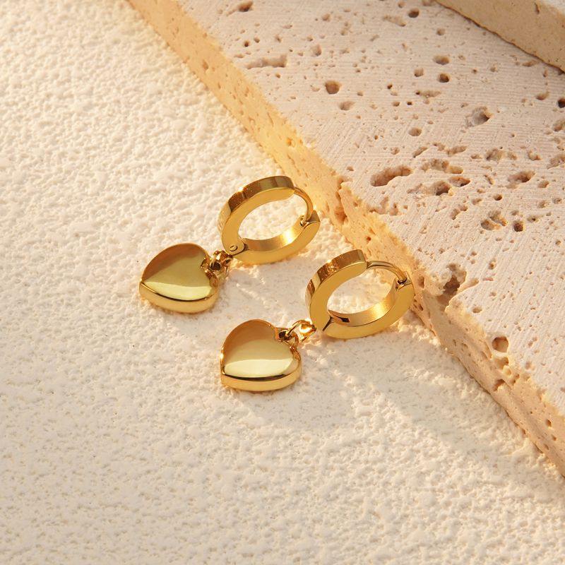 Wholesale 2 Piece Set Sweet Simple Style Commute Heart Shape Plating 304 Stainless Steel 18K Gold Plated Earrings - coojewelry