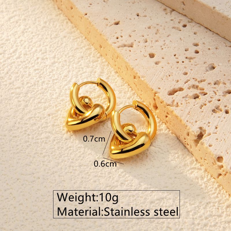 Wholesale 2 Piece Set Sweet Simple Style Commute Heart Shape Plating 304 Stainless Steel 18K Gold Plated Earrings - coojewelry