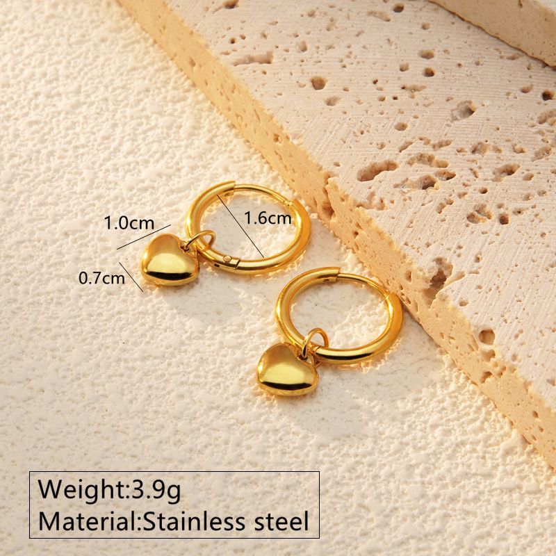 Wholesale 2 Piece Set Sweet Simple Style Commute Heart Shape Plating 304 Stainless Steel 18K Gold Plated Earrings - coojewelry