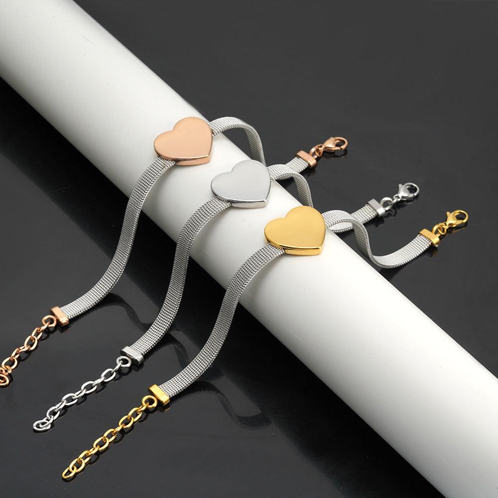 Wholesale 304 Stainless Steel 18K Gold Plated Bracelet Simple Style Heart Shape Design - coojewelry