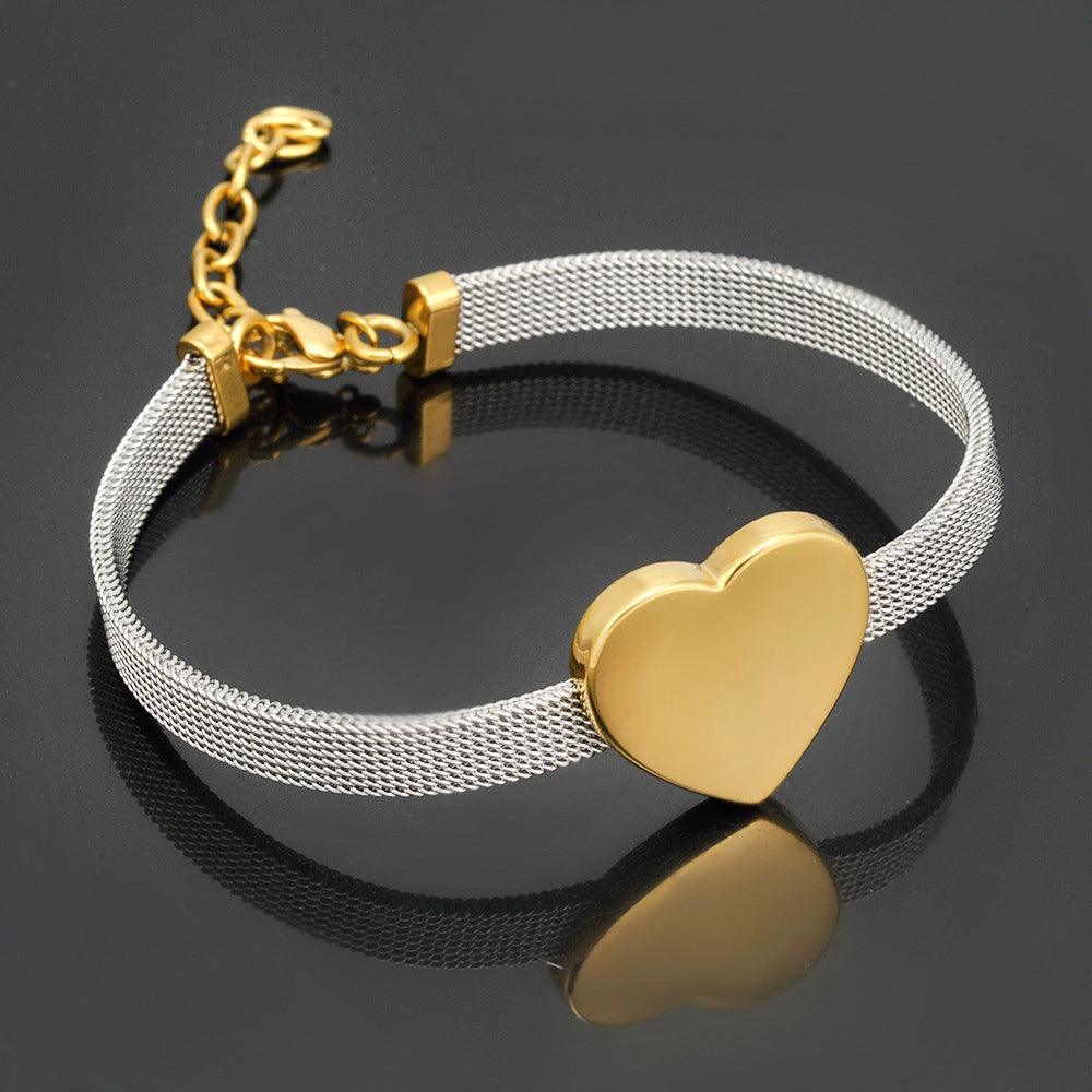 Wholesale 304 Stainless Steel 18K Gold Plated Bracelet Simple Style Heart Shape Design - coojewelry