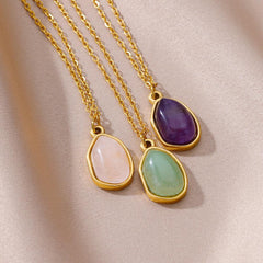 Wholesale 304 Stainless Steel 18K Gold Plated Casual Plating Inlay Solid Color Natural Stone Pendant Necklace - coojewelry