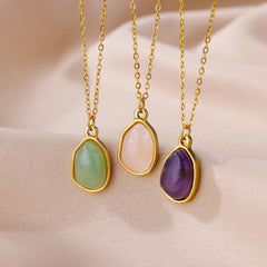 Wholesale 304 Stainless Steel 18K Gold Plated Casual Plating Inlay Solid Color Natural Stone Pendant Necklace - coojewelry