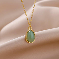 Wholesale 304 Stainless Steel 18K Gold Plated Casual Plating Inlay Solid Color Natural Stone Pendant Necklace - coojewelry