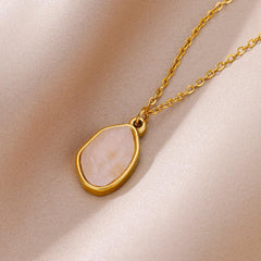 Wholesale 304 Stainless Steel 18K Gold Plated Casual Plating Inlay Solid Color Natural Stone Pendant Necklace - coojewelry