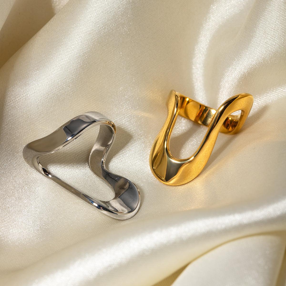Wholesale 304 Stainless Steel 18K Gold Plated IG Style Simple Style Irregular Solid Color Titanium Steel Rings - coojewelry