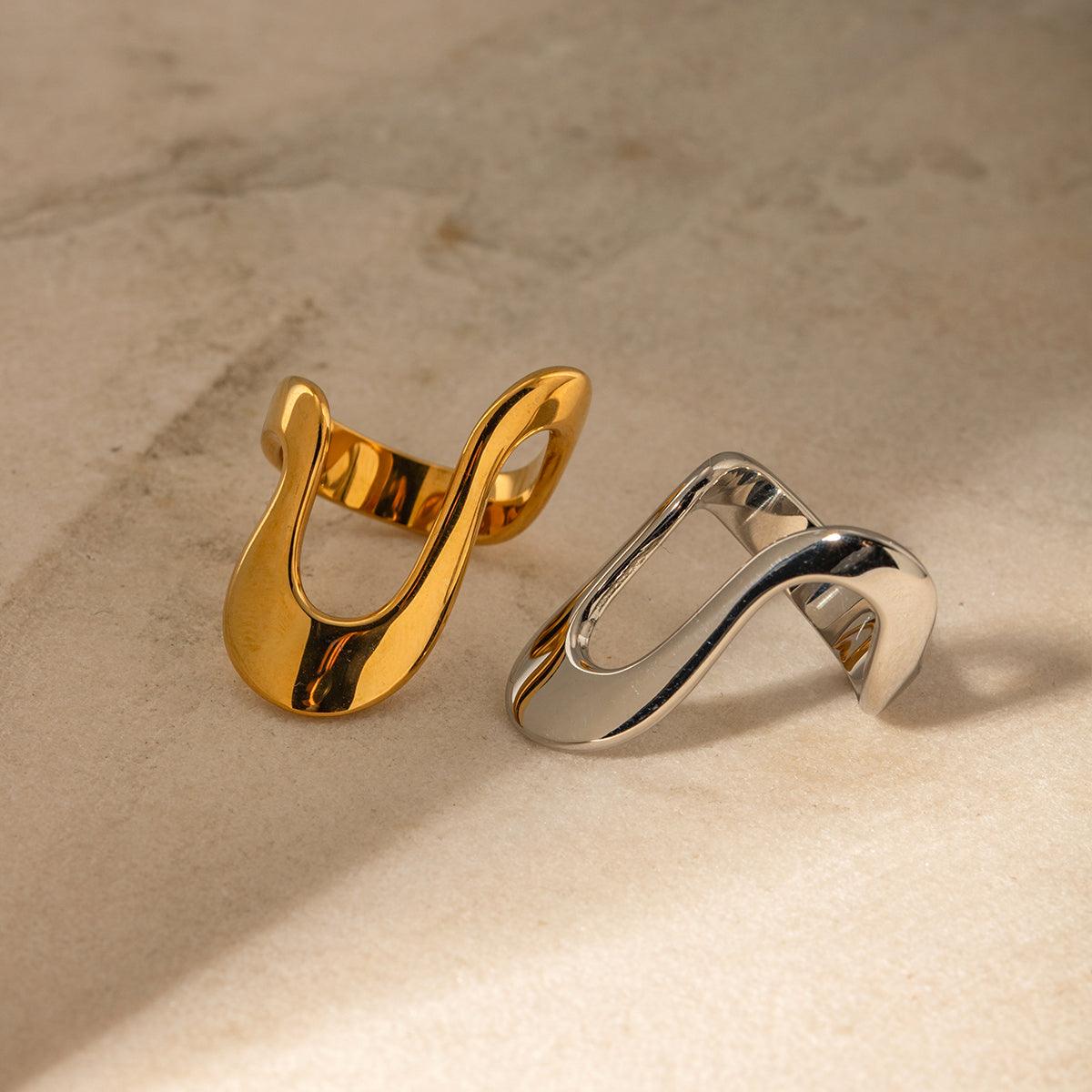 Wholesale 304 Stainless Steel 18K Gold Plated IG Style Simple Style Irregular Solid Color Titanium Steel Rings - coojewelry