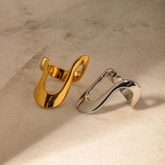 Wholesale 304 Stainless Steel 18K Gold Plated IG Style Simple Style Irregular Solid Color Titanium Steel Rings - coojewelry