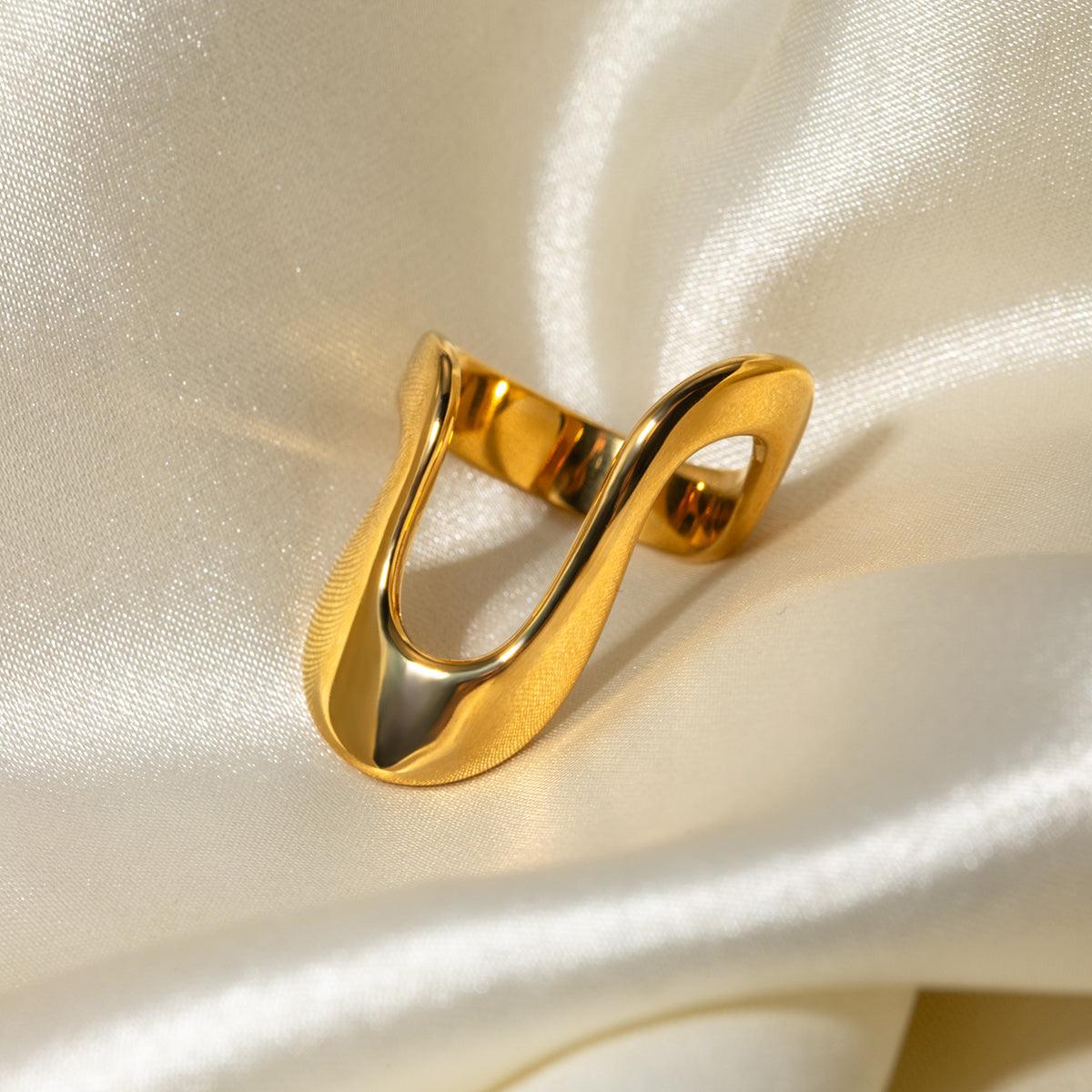 Wholesale 304 Stainless Steel 18K Gold Plated IG Style Simple Style Irregular Solid Color Titanium Steel Rings - coojewelry