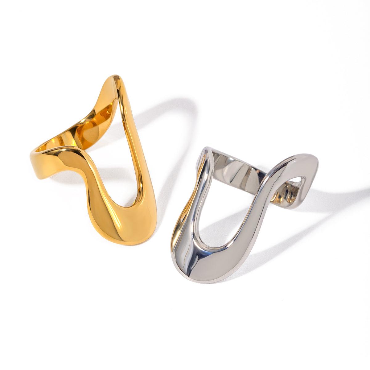 Wholesale 304 Stainless Steel 18K Gold Plated IG Style Simple Style Irregular Solid Color Titanium Steel Rings - coojewelry