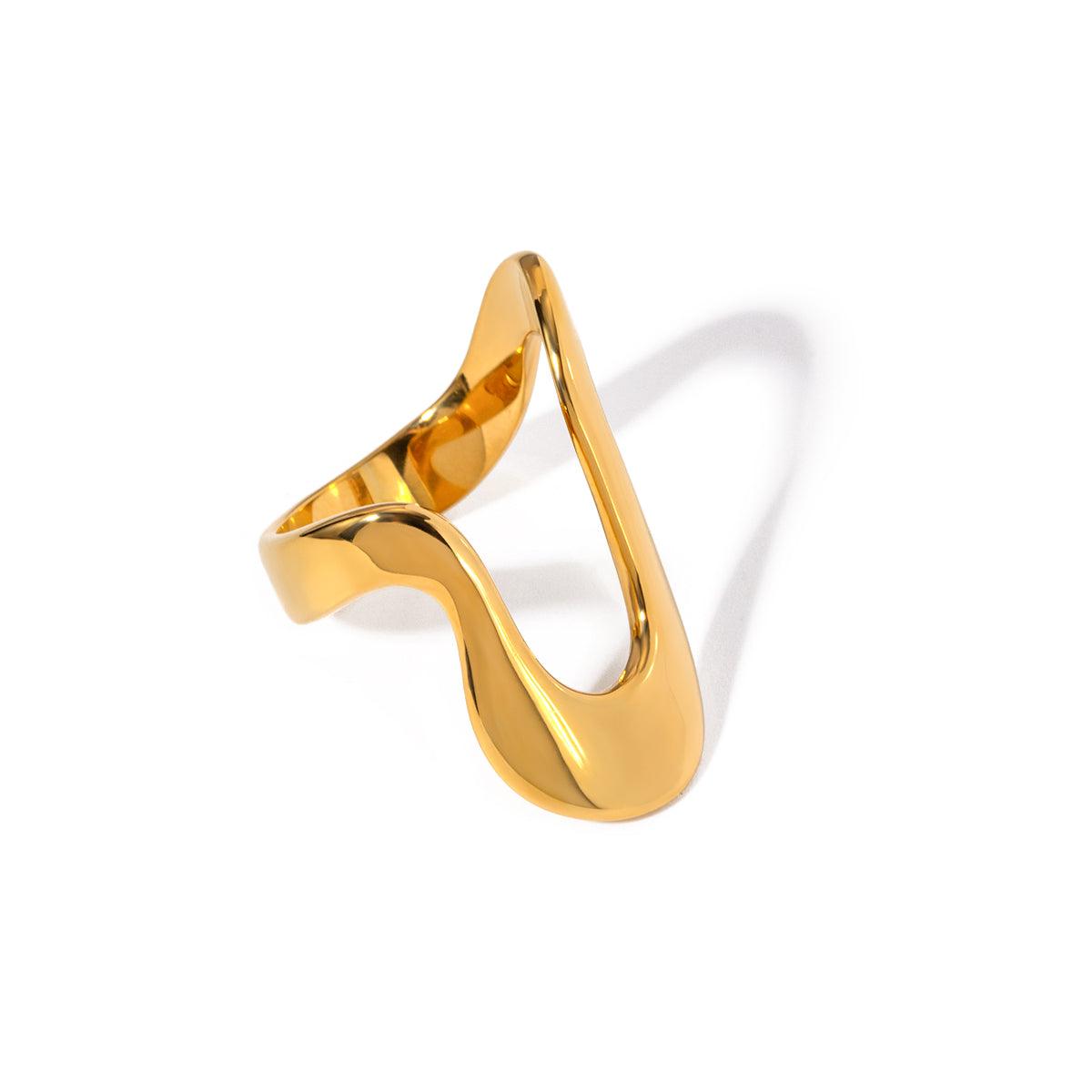 Wholesale 304 Stainless Steel 18K Gold Plated IG Style Simple Style Irregular Solid Color Titanium Steel Rings - coojewelry