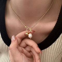 Wholesale 304 Stainless Steel 18K Gold Plated IG Style Simple Style Toggle Pearl Geometric Pendant Necklace - coojewelry