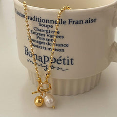 Wholesale 304 Stainless Steel 18K Gold Plated IG Style Simple Style Toggle Pearl Geometric Pendant Necklace - coojewelry