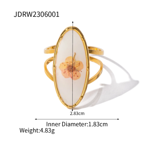 Wholesale 304 Stainless Steel 18K Gold Plated Sweet Artistic Flower Open Rings - coojewelry