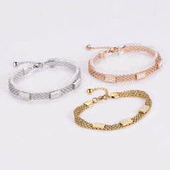 Wholesale 304 Stainless Steel Bracelet 18K and Rose Gold Plated Cute Shiny Rhinestone Inlay Solid Color - coojewelry