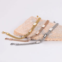 Wholesale 304 Stainless Steel Bracelet 18K and Rose Gold Plated Cute Shiny Rhinestone Inlay Solid Color - coojewelry