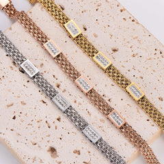 Wholesale 304 Stainless Steel Bracelet 18K and Rose Gold Plated Cute Shiny Rhinestone Inlay Solid Color - coojewelry