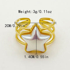 Wholesale 304 Stainless Steel Gold Plated Elegant Cute Plating Inlay Star Shell Open Rings - coojewelry