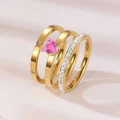Wholesale 304 Stainless Steel Gold Plated Elegant Simple Style Inlay Heart Shape Zircon Rings - coojewelry