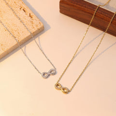 Wholesale 304 Stainless Steel White Gold Plated Casual Simple Style Inlay Infinity Artificial Diamond Pendant Necklace - coojewelry
