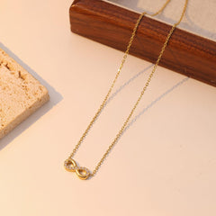 Wholesale 304 Stainless Steel White Gold Plated Casual Simple Style Inlay Infinity Artificial Diamond Pendant Necklace - coojewelry